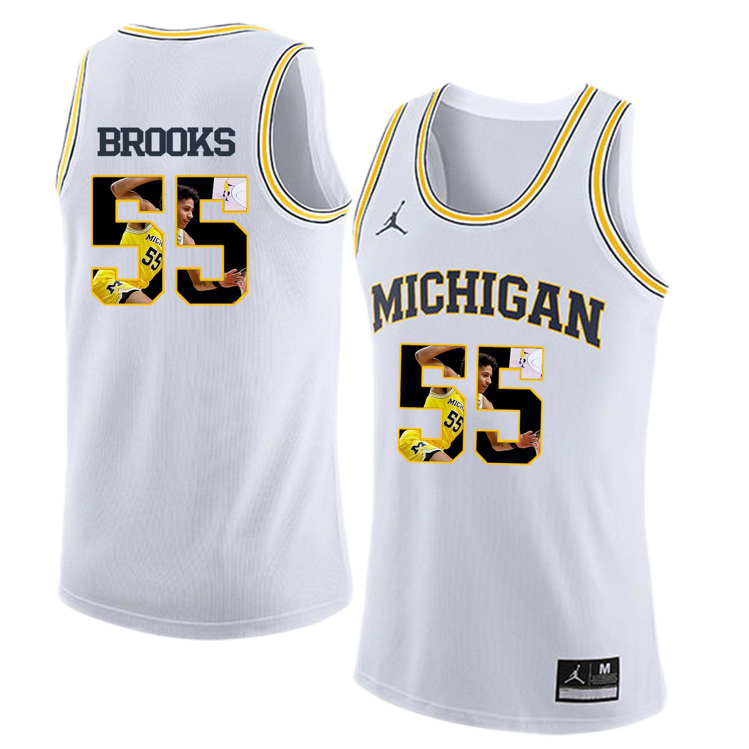 Men Jordan University of Michigan Basketball White #55 Brooks Fashion Edition Customized NCAA Jerseys->customized ncaa jersey->Custom Jersey
